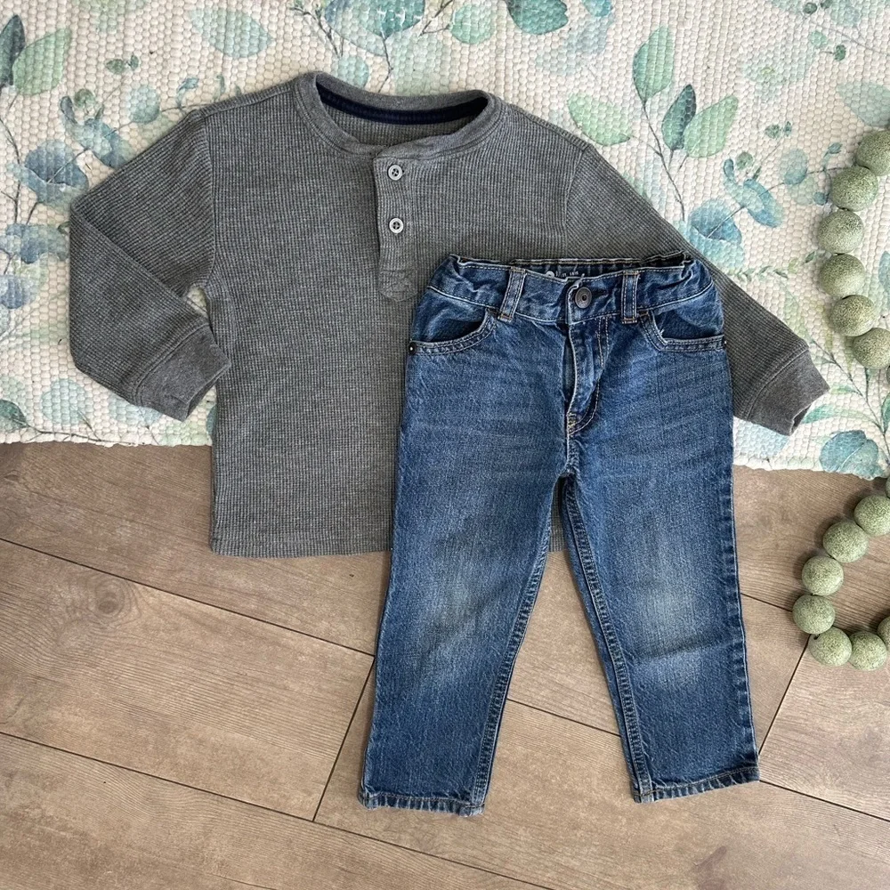 Oshkosh B’Gosh Toddler Boy Straight Jeans & Vintage Wonderkids Henley Shirt Set